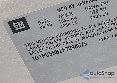 2015 Chevrolet Cruze 1Lt Auto z USA, uszkodzony, nr VIN 1G1PC5SB2F7294575